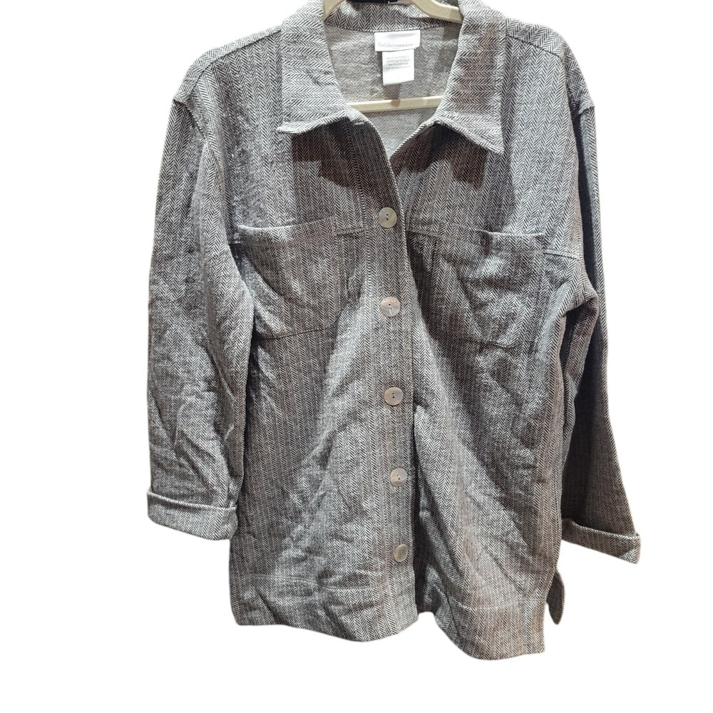 Soft Surroundings Grey Herringbone Shacket Womens Size Small
